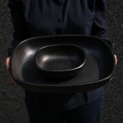 black pottery ovenschaal ovenschalen vierkant zwart aardewerk servies