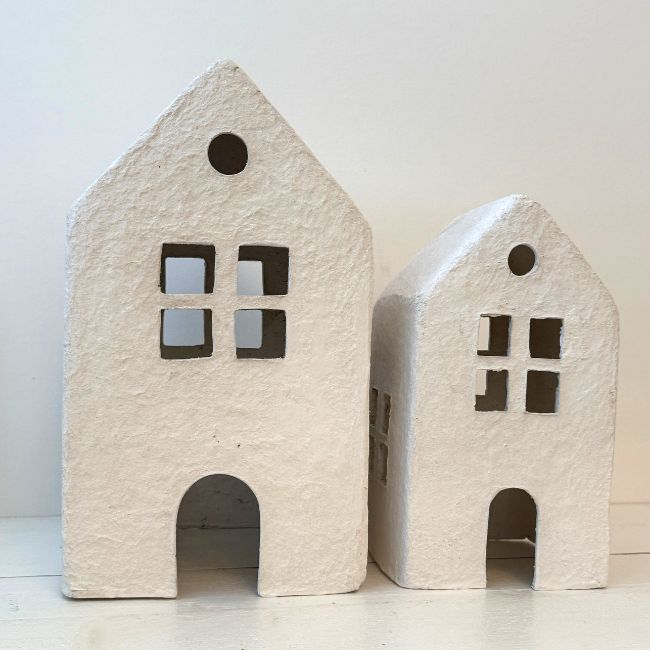 cotton mache kersthuizen kersthuisjes wit papier