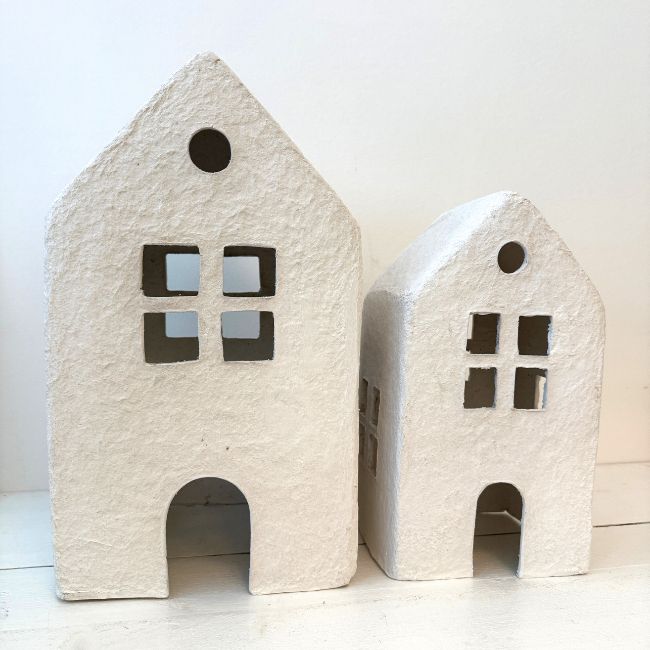 kersthuizen kersthuis wit cotton mache kerstdecoratie kerstversiering