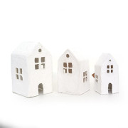 cotton mache huisjes wit set van 2
