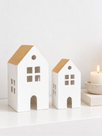 cotton mache huizen xl set van 2 goud