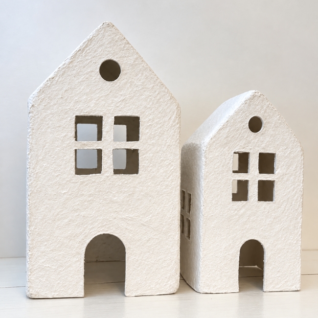 cotton mache huizen wit xl set van 2