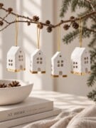 cotton mache huisje wit goud set van 4 cotton mache huisje wit goud set van 4