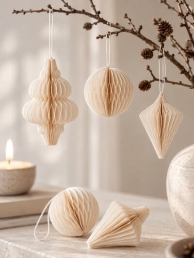 kersthangers honeycomb ivoor 6 stuks