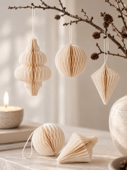 kersthangers honeycomb ivoor 6 stuks