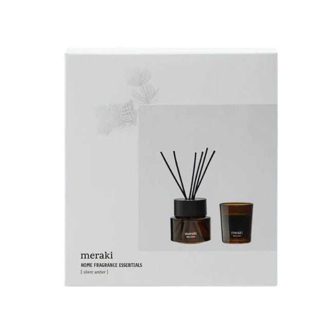 cadeaubox meraki silent amber cadeauset giftbox diffuser en geurkaars geurstokjes