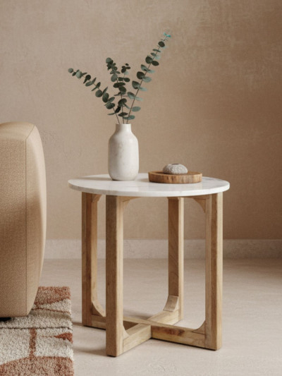 marmeren tafel rond wit raw materials