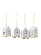 kersthangers huisjes wit goud cotton mache set 4 stuks kersthangers huisjes wit goud cotton mache set 4 stuks