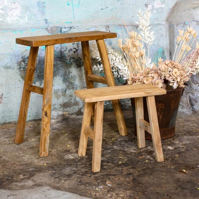 java carpenter bijzettafel/bankje gerecycled hout 40x17x50 cm
