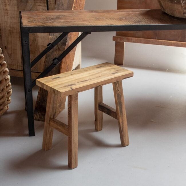 java carpenter bijzettafel/bankje gerecycled hout 16x35x30 cm