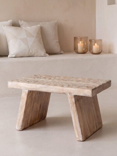 mangohouten bijzettafel kruk hout whitewash raw materials