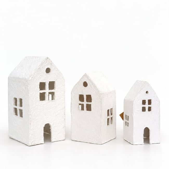 cotton mache kersthuizen kersthuisjes set 3 stuks wit kerstdecoratie cotton mache kersthuizen kersthuisjes set 3 stuks wit kerstdecoratie