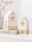 cotton mache kersthuizen xl met gouden bies kersthuis kerstdecoratie