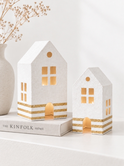 cotton mache kersthuizen xl met gouden bies kersthuis kerstdecoratie
